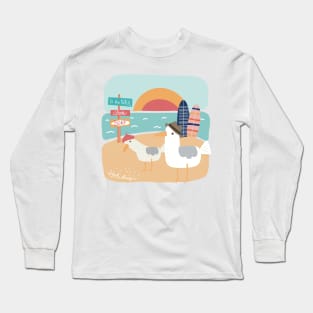 The two Seagulls at the beach celebrating their summer holiday by the Sea, holiday memory Long Sleeve T-Shirt